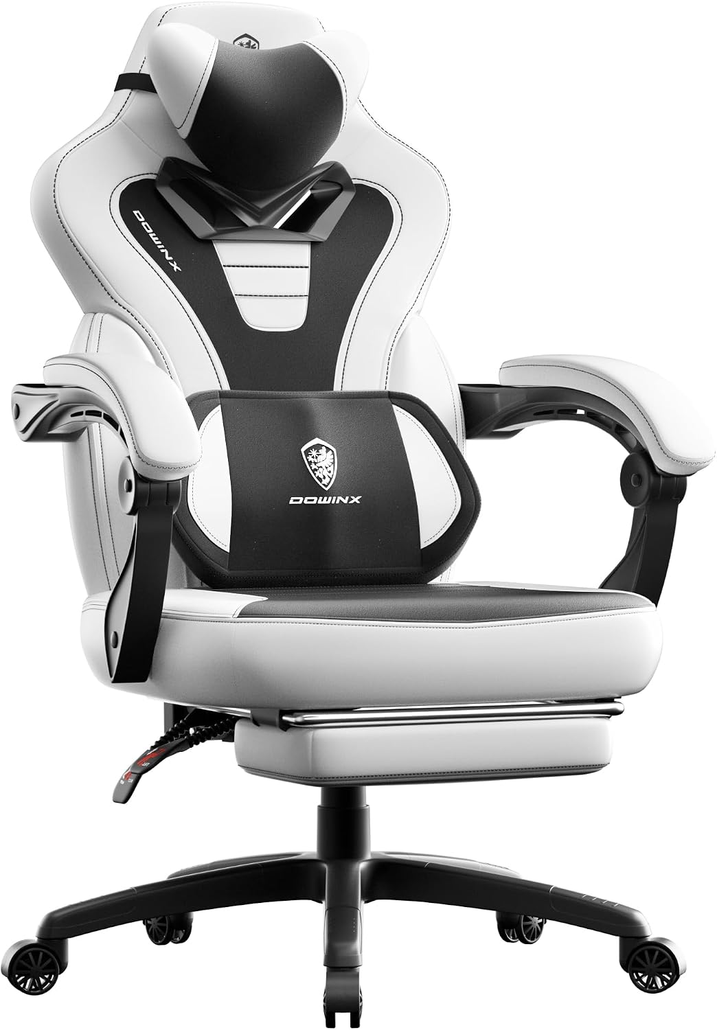Dowinx Gaming Chair with Footrest,Big and Tall Game Chair for Heavy People, Gamer Chair with Massage Lumbar Support,Ergonomic Computer Gaming Chair for 200lbs (White)