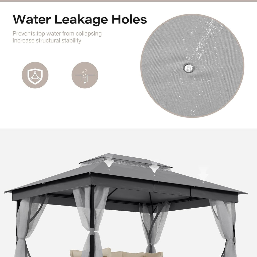 LAUSAINT HOME 10' X 13' Waterproof Patio Gazebo with Mosquito Netting, Double Roof Outdoor Gazebo Pavilion Shelter for Backyard, Garden, Lawn, Wedding (Grey)