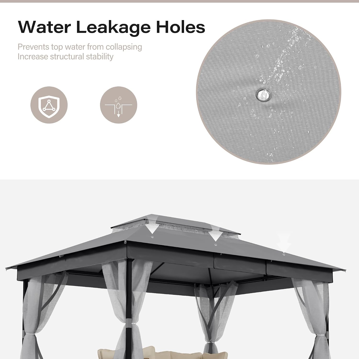 LAUSAINT HOME 10' X 13' Waterproof Patio Gazebo with Mosquito Netting, Double Roof Outdoor Gazebo Pavilion Shelter for Backyard, Garden, Lawn, Wedding (Grey)
