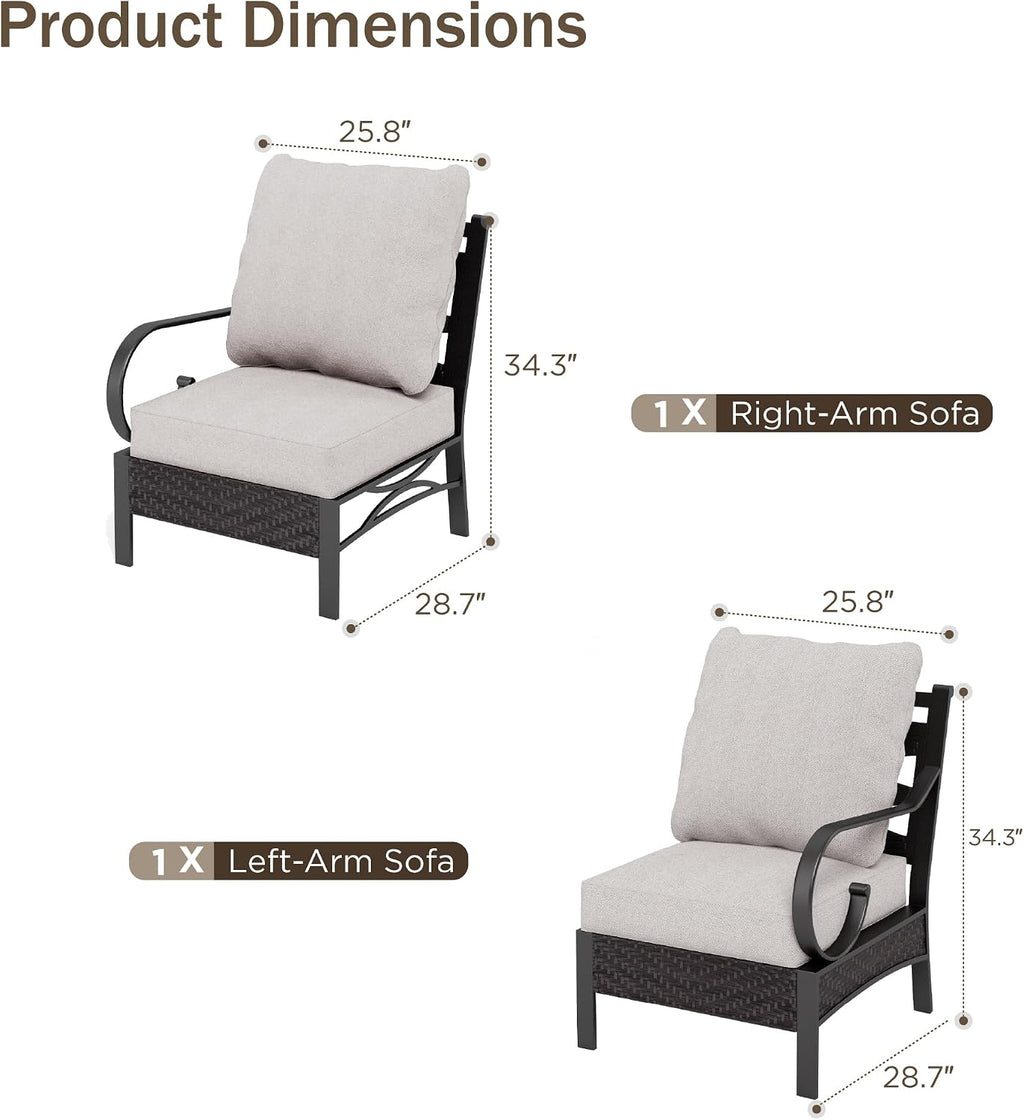 PHI VILLA Patio Sofa Outdoor Furniture, All-Weather Rattan & Metal 2 Seater Sofa with Cushions & Lumbar Pillows, Arm Lounge Loveseat for Patio, Balcony, Backyard, Deck, Poolside
