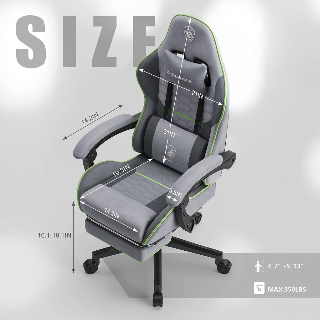 Dowinx Gaming Chair with Pocket Spring Cushion, Computer Office Game Chair, Linkage Armrests and Footrest, High Back Ergonomic Computer Chair with Lumbar Support Task Chair with Footrest(Grey Green)