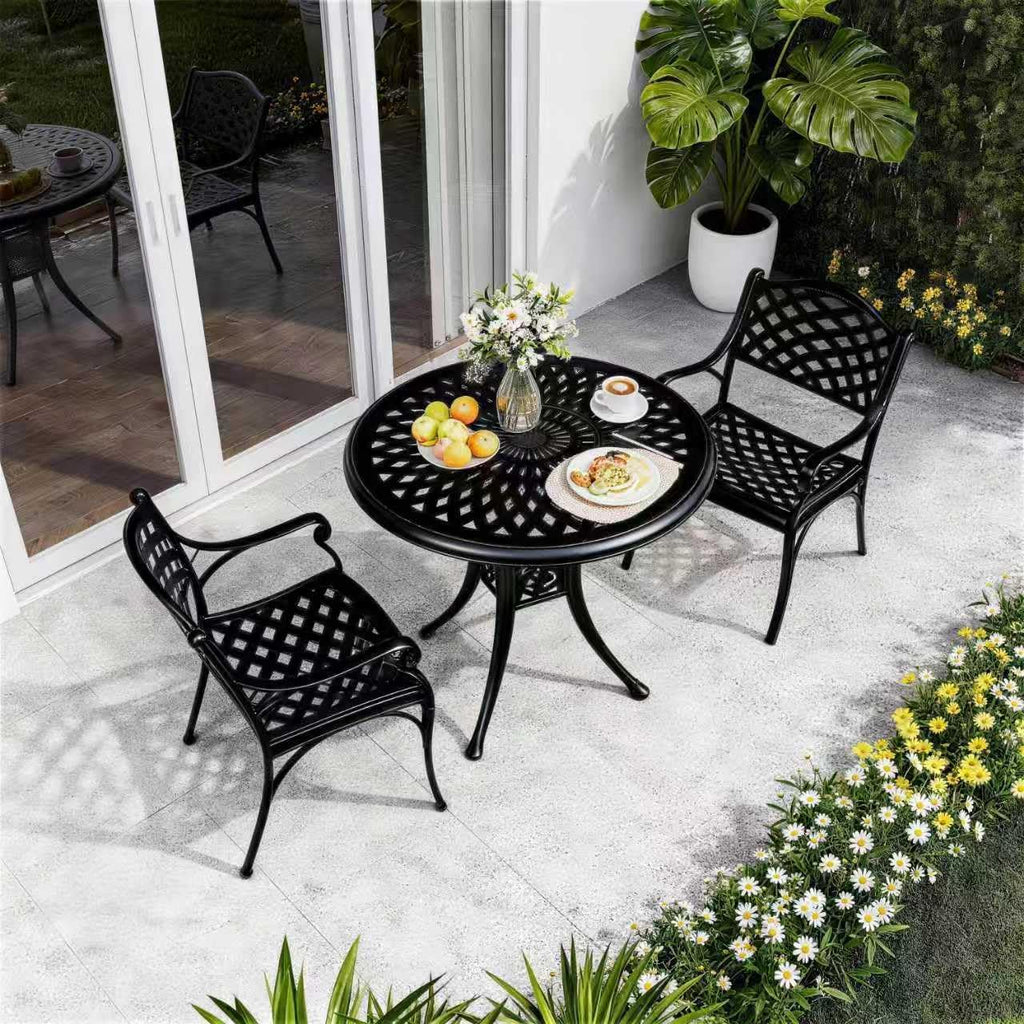 30.31' Outdoor Table and Chairs, Patio Table Set with 2.36' Umbrella Hole, Anti-Resistant Outdoor Dinning Set, Cast Aluminum Patio Furniture Set for Garden, Porch, Deck