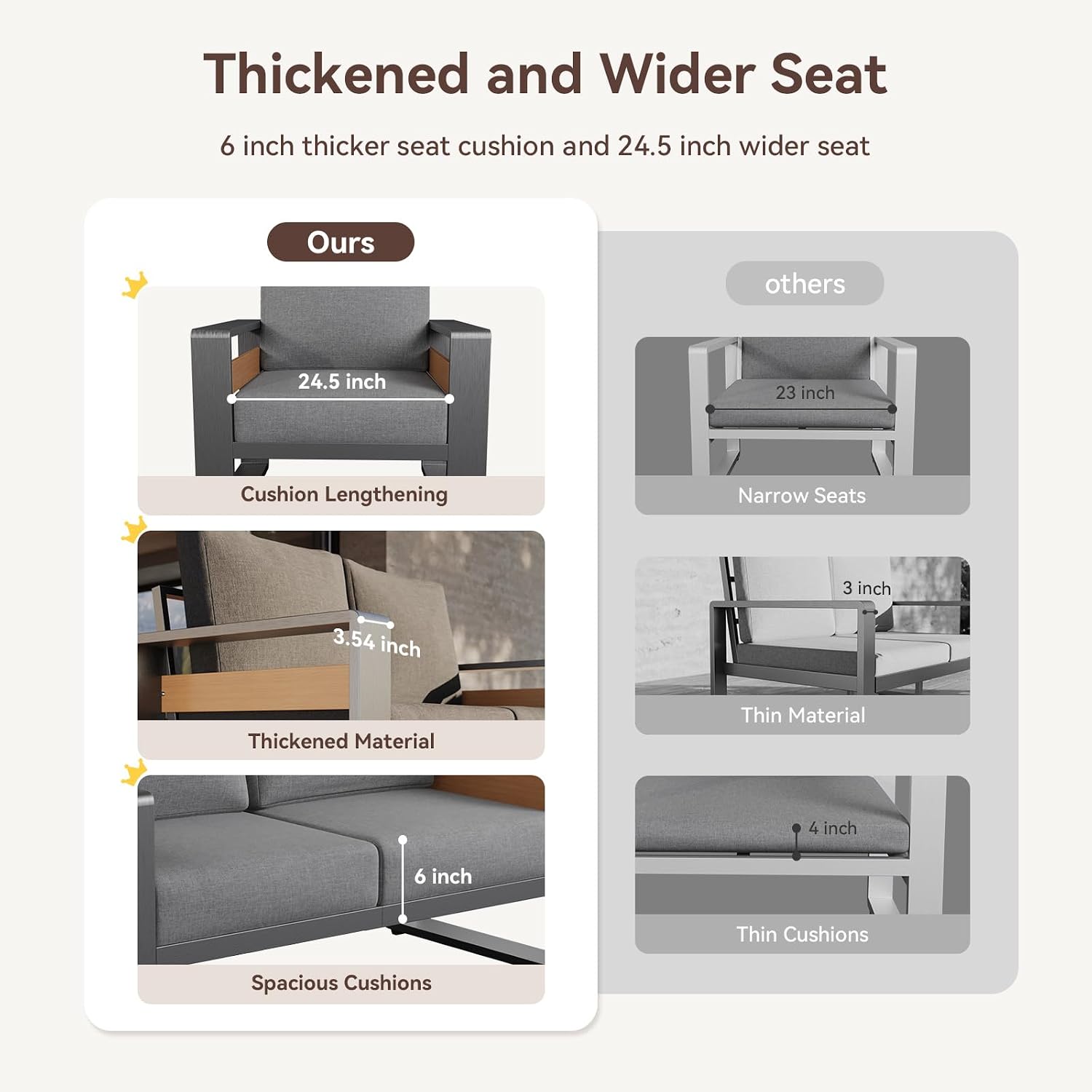 Aoxun Aluminum Patio Furniture Set, 4 Seats Sectional Metal Patio Furniture with Coffee Table, Thick Cushions and Waterproof Cover, Modern Outside Sectional Set for Backyard/Garden/Poolside, Dark Grey
