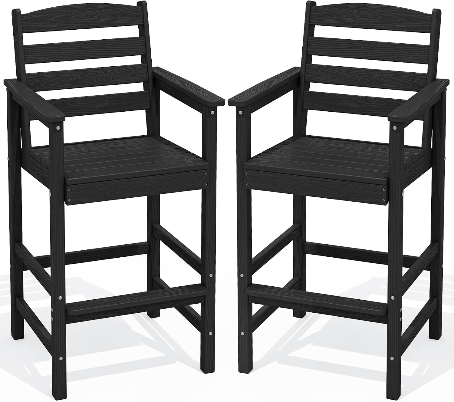 SERWALL Tall Adirondack Chairs Set of 2, Oversize Balcony Adirondack Chairs Set, Outdoor Bar Height Barstools Widened Chair Set for Bistro, Poolside, Garden, Black