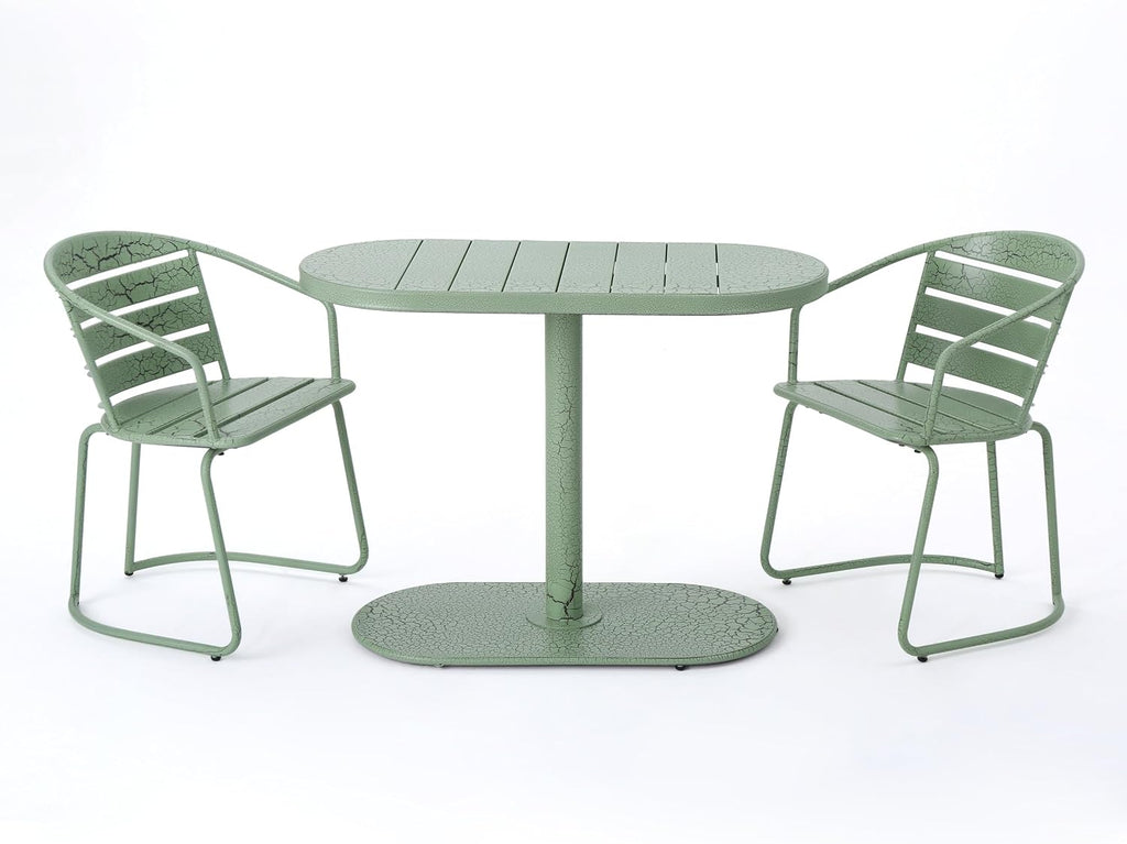 Christopher Knight Home Adley Outdoor Bistro Set, 3-Piece Bistro Table and Chair Set of 2, Patio Furniture Set with Iron Frame, Crackle Textures, Bistro Dining Set, Poolside/Garden Cafeteria, Green