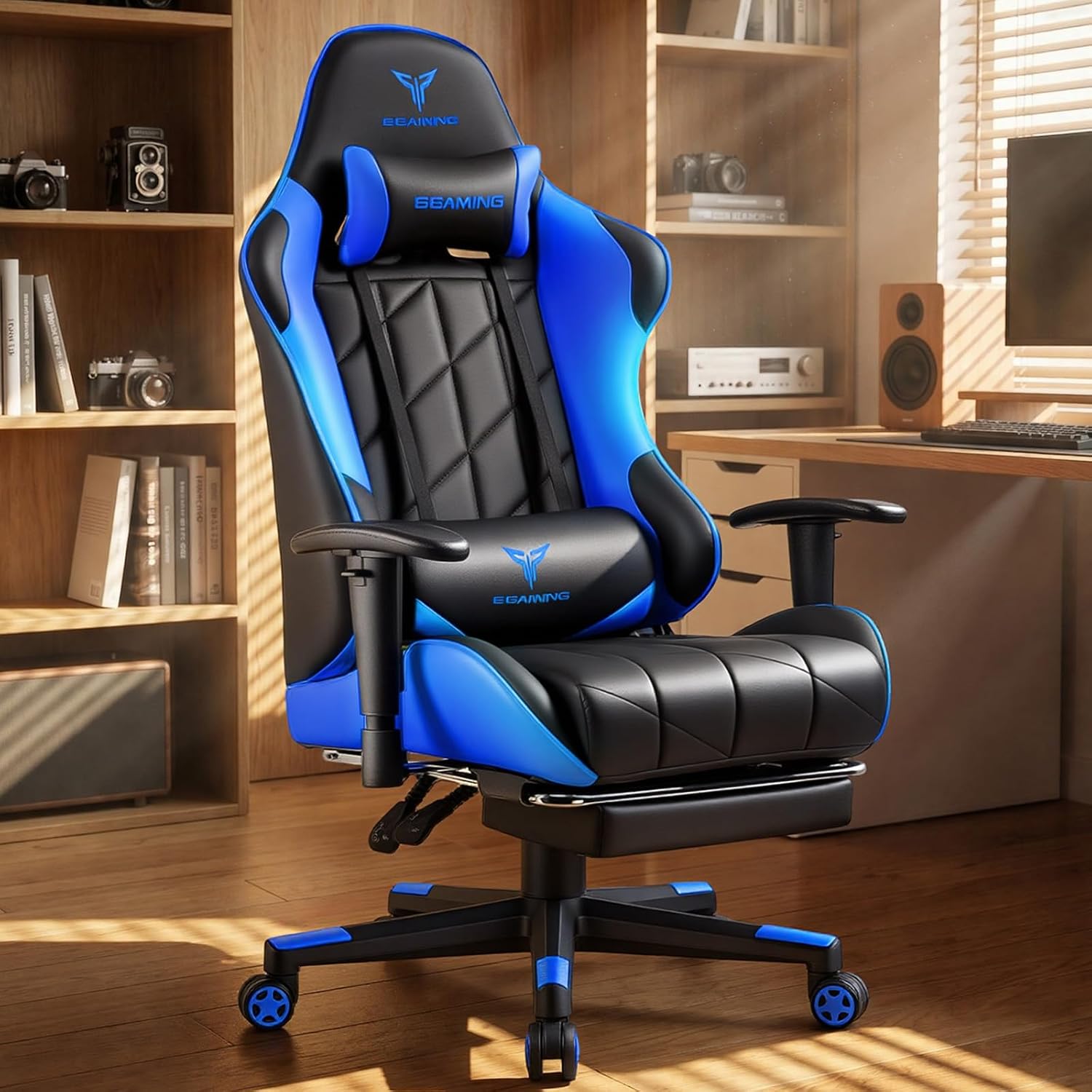 GTPLAYER Gaming Chair, Big and Tall Video Game Chair with High Back PU Leather, Home Office Ergonomic Computer Chair with Footrest, Adjustable Height, 360° Swivel Wheels for Adults and Teens