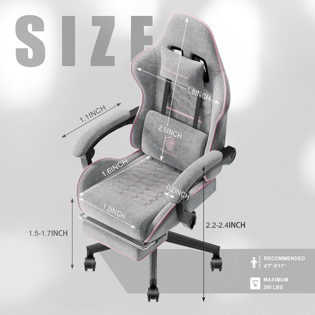 Dowinx Gaming Chair with Pocket Spring Cushion, Computer Office Game Chair, Linkage Armrests and Footrest, High Back Ergonomic Computer Chair with Lumbar Support Task Chair with Footrest(Pink)