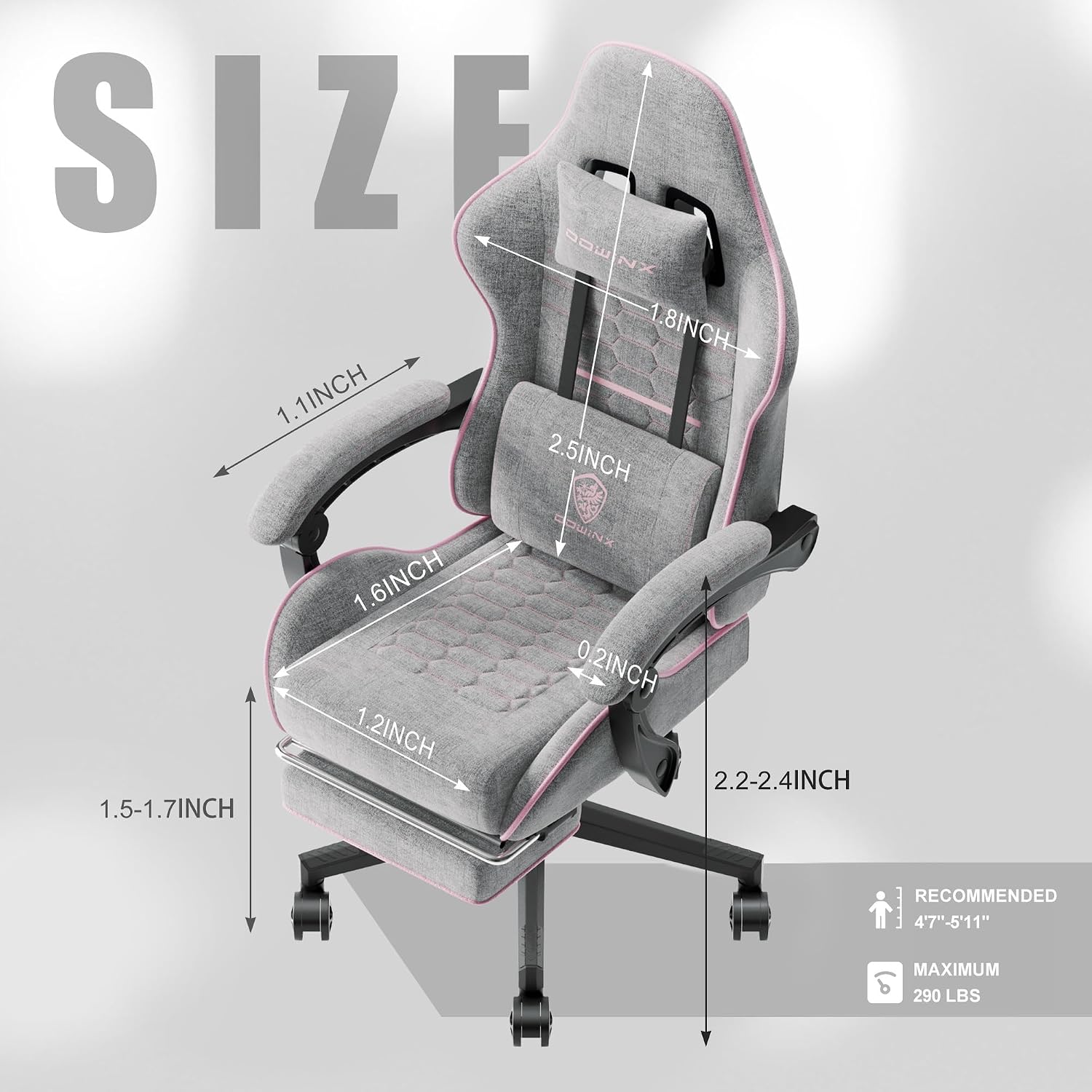 Dowinx Gaming Chair with Pocket Spring Cushion, Computer Office Game Chair, Linkage Armrests and Footrest, High Back Ergonomic Computer Chair with Lumbar Support Task Chair with Footrest(Pink)