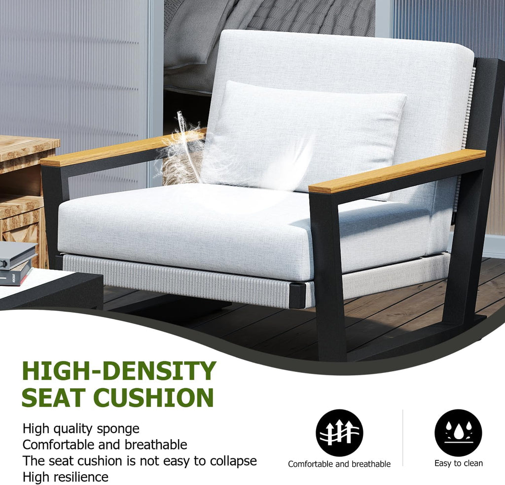 Aug-guan Aluminum Outdoor Patio Furniture Set 5 Seat, Patio Conversation Set with Durable Mesh Rope Weaving, Wide Armrests and Seats, Metal Sofa Set for Patio Grey