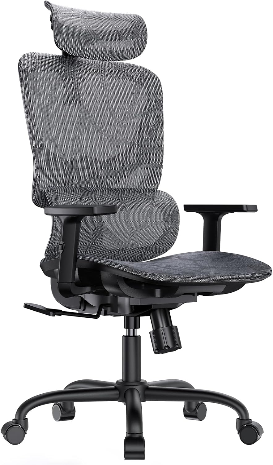 HUANUO Ergonomic Mesh Office Chair with 5-Level Lumbar Support, Computer Gaming Chair with Adjustable Headrest & Armrests, Rocking Tilt, Comfortable High Back Desk Chair for Home Office