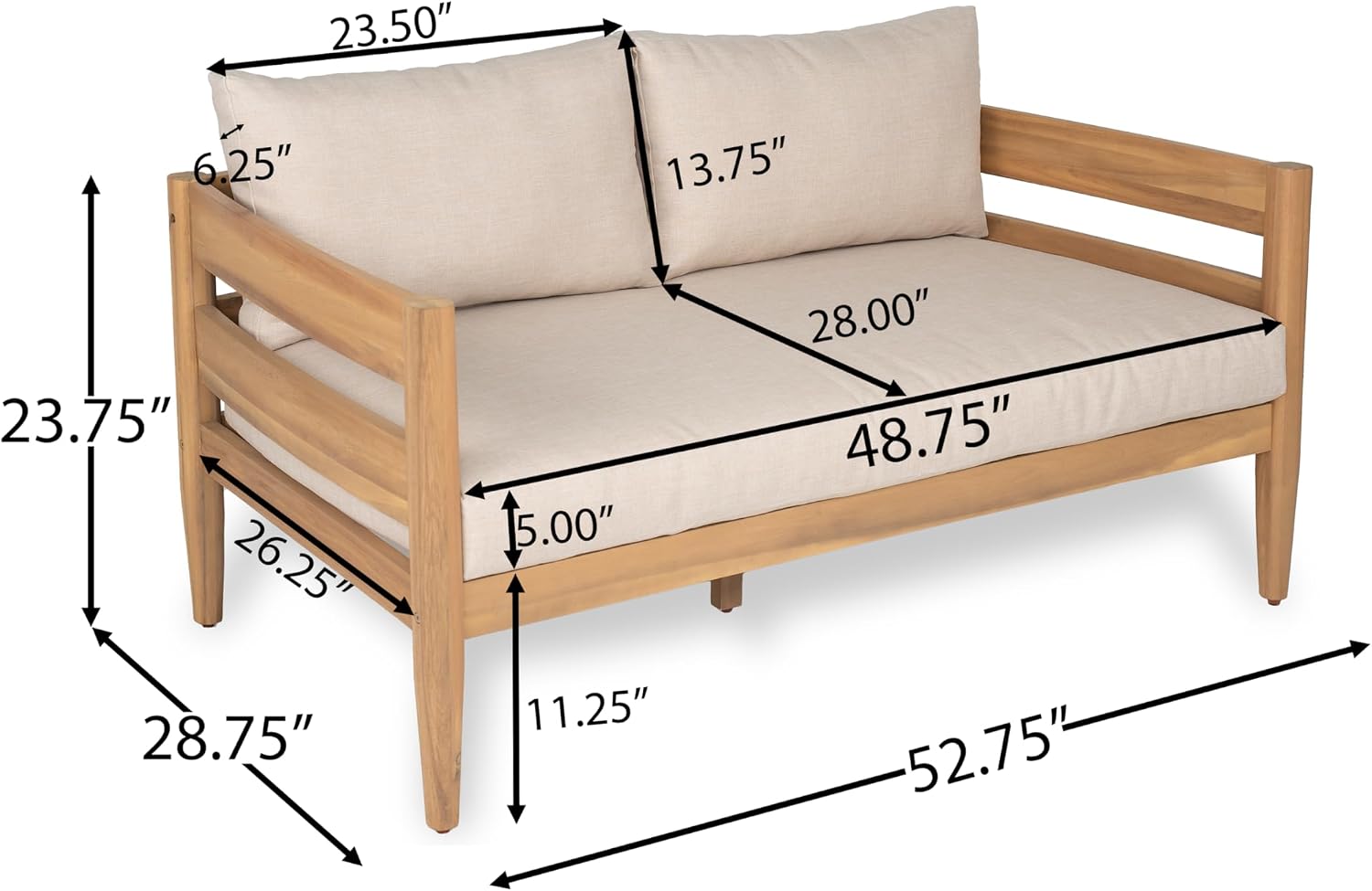 Christopher Knight Home Kory 4-Piece Acacia Wood Patio Furniture Set, Outdoor Conversation Sofa Chat Set with Club Chair and Coffee Table, Patio 4-Seater Seating Group for Backyard Balcony, Teak+Beige