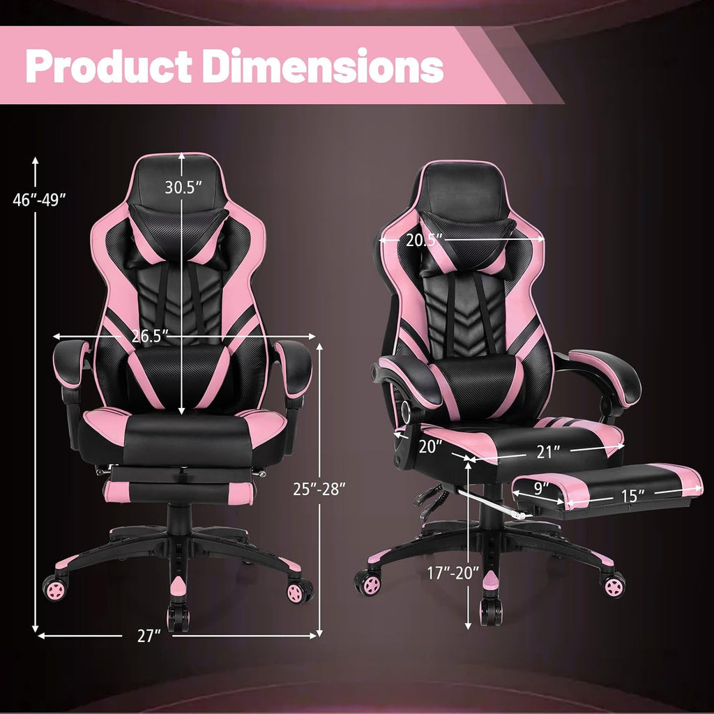 Goplus Gaming Chair, Computer Chair with Footrest and Lumbar Support, Height Adjustable Executive Swivel Rolling Task Chair with 90°-155° Tilt Function (Pink)