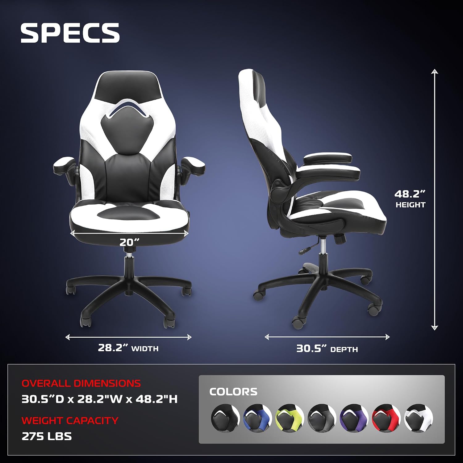 RESPAWN 3085 Ergonomic Gaming Chair for Adults, High Back Office Chair with Headrest and Flip Up Arms, Leather Racing Style Gaming Seat with Lumbar Support, Video Game Computer Desk Seat - White