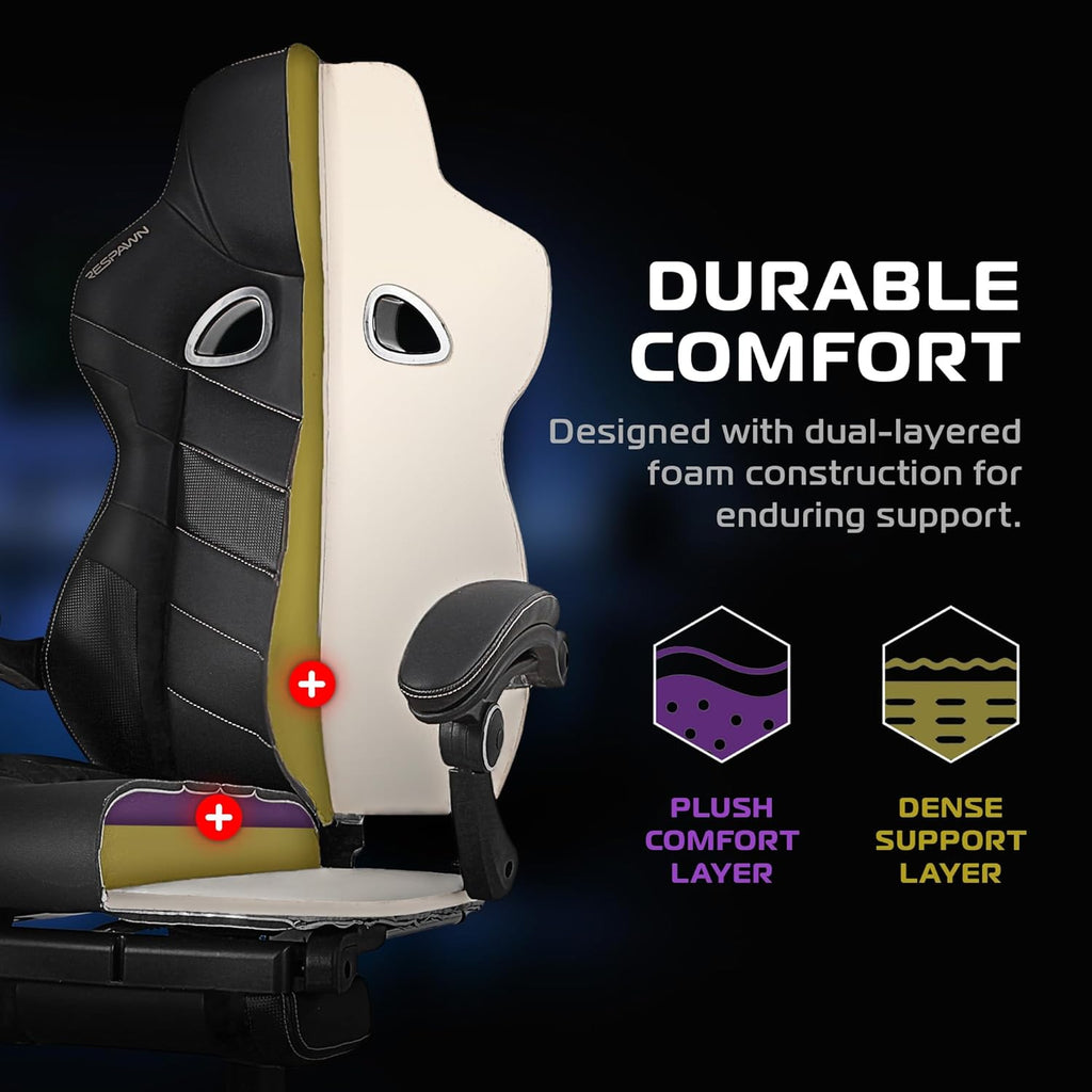 Respawn 110 Pro Ergonomic Gaming Chair with Footrest for Adults - Comfortable Office Gaming Recliner with Lumbar Support and Headrest, Racing Style Video Game Chairs for Computer Gamer - White