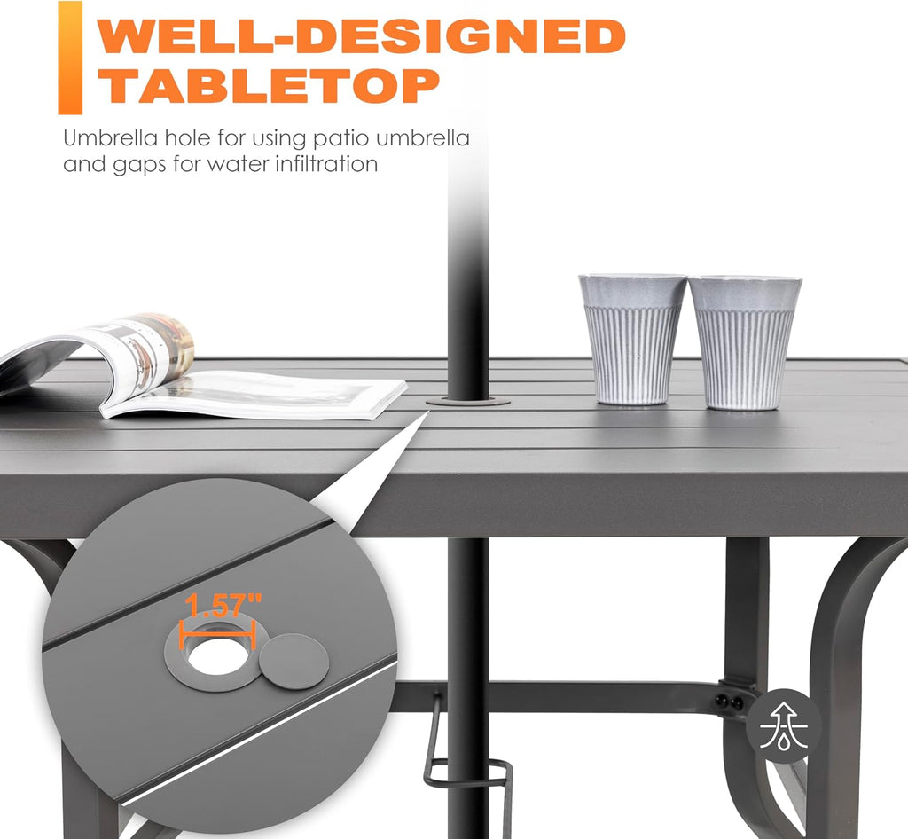 NUU GARDEN Outdoor Patio Dining Set 5 Piece Furniture Set Including Square Outdoor Dining Table with 1.57' Umbrella Hole and 4 Gray Textilene Chairs for Garden, Patio and Poolside Backyards