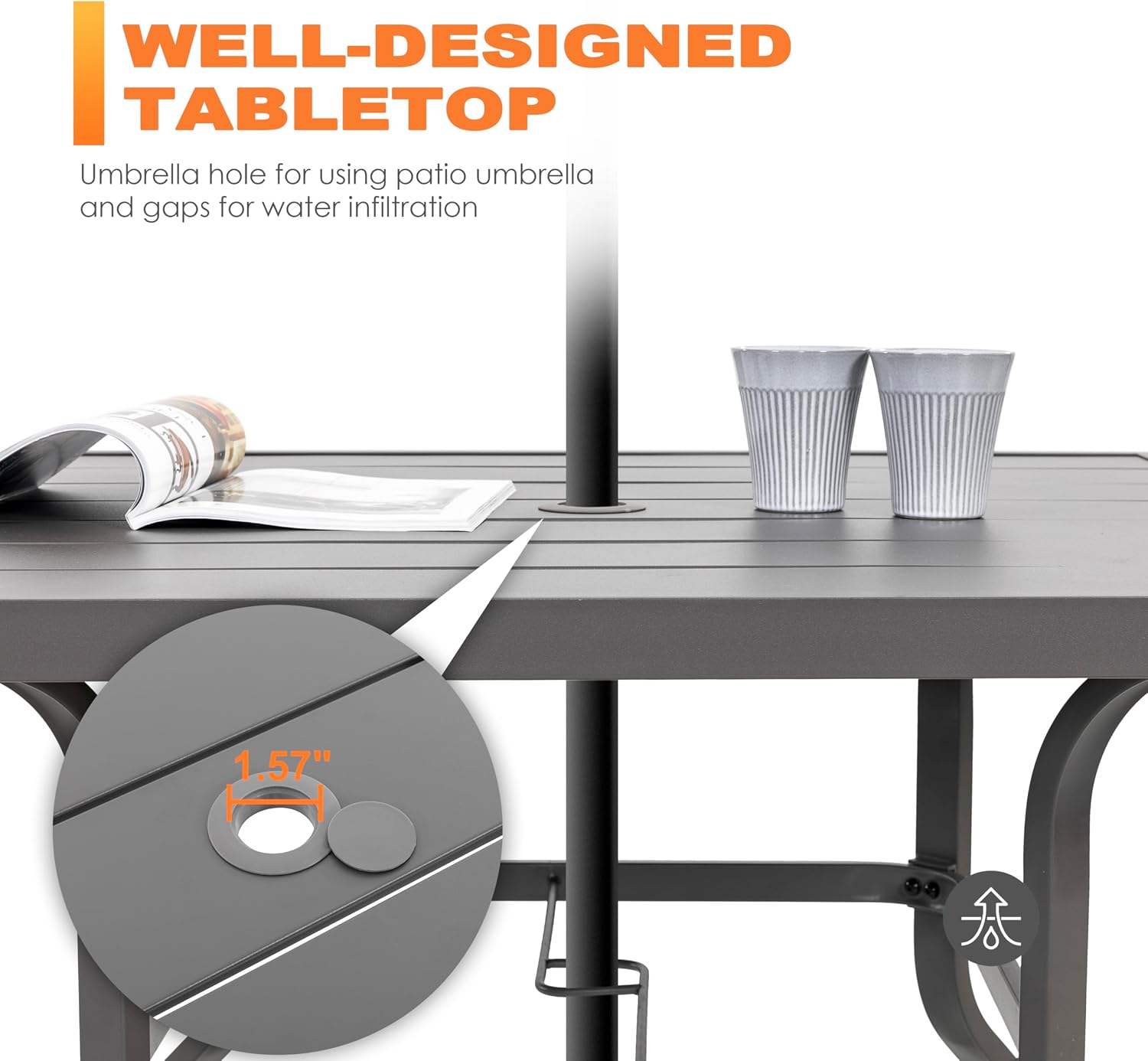 NUU GARDEN Outdoor Patio Dining Set 5 Piece Furniture Set Including Square Outdoor Dining Table with 1.57' Umbrella Hole and 4 Gray Textilene Chairs for Garden, Patio and Poolside Backyards