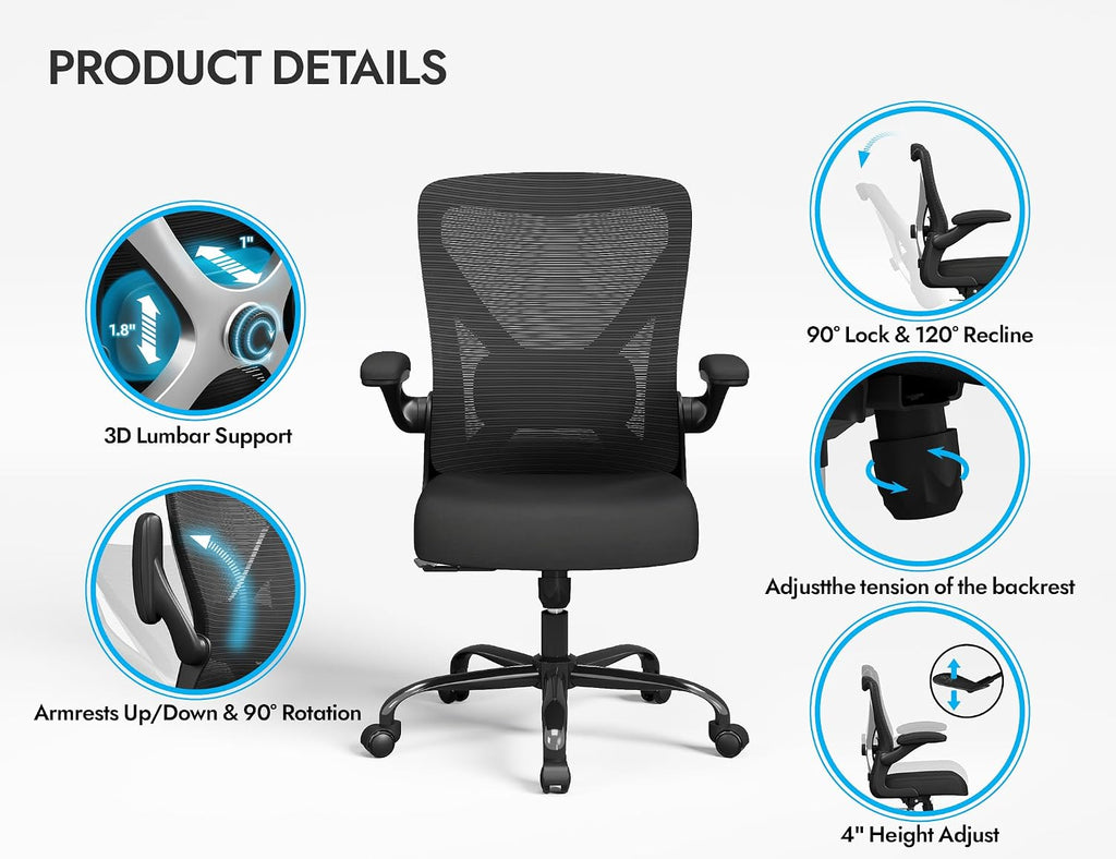 Ergalithic Ergonomic Office Chair - X-Shaped Computer Desk Chairs Comfy, Mesh High-Back Gaming Chair with Adjustable Lumbar Support, Executive Task Chair for Adults, Comfortable for Long Hours