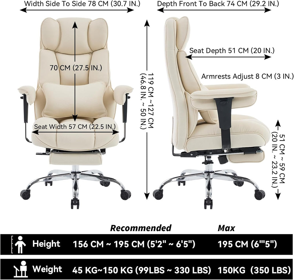Efomao Big and Tall Office Chair with Footrest - Breathable Mesh Executive Chair, Heavy Duty Computer Desk Chair for Home Office, Ergonomic Lumbar Support & Reclining Mesh Gaming Chair, Beige