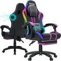 HOFFREE Led Gaming Chair Massage with Speakers Big and Tall Video Game Chair with Footrest for 400lbs Reclining High Back Computer Desk Chair Purple and Black