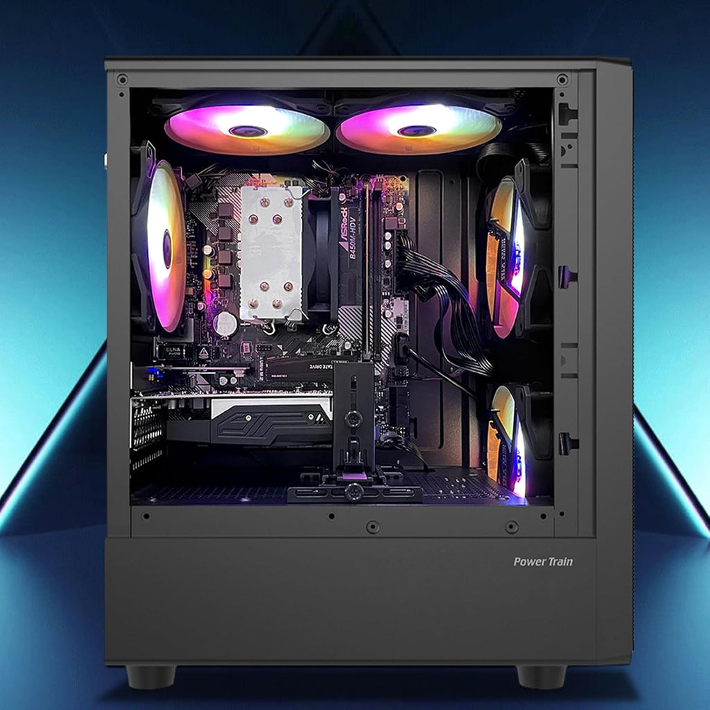 Gaming PC Computer Desktop, Ryzen 5 6-core up to 4.2GHz, Radeon RX 590 8G, 16G DDR4, 512GB SSD, WiFi 6, RGB Fan x5, Tower Computers Windows 11 Home