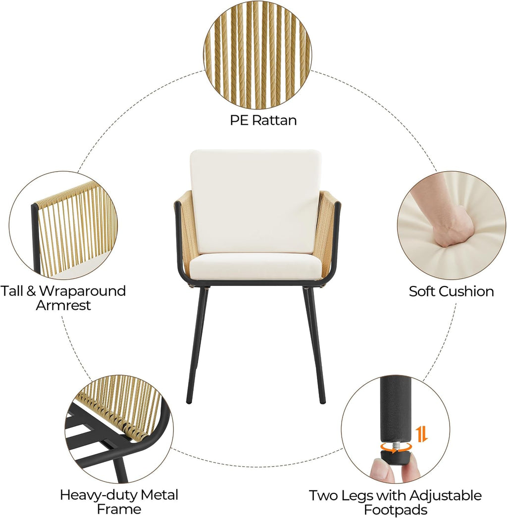 Yaheetech 3 Piece Patio Rattan Bistro Set, Outdoor All Weather PE Wicker Conversation Furniture Set with 2 Chairs & Tempered Glass Top Table & Cushions, for Poolside/Porch/Garden/Yard, Tan/Cream