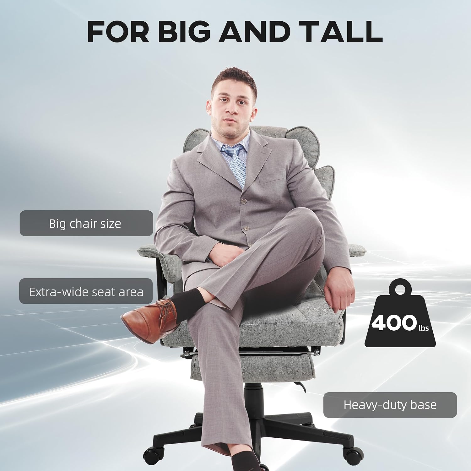 HOMCOM Massage Executive Office Chair with 6 Vibration Points, 400LBS Heated Big and Tall Office Chair with Foot Rest and Lumbar Support, Microfiber Reclining Computer Desk Chair, Gray