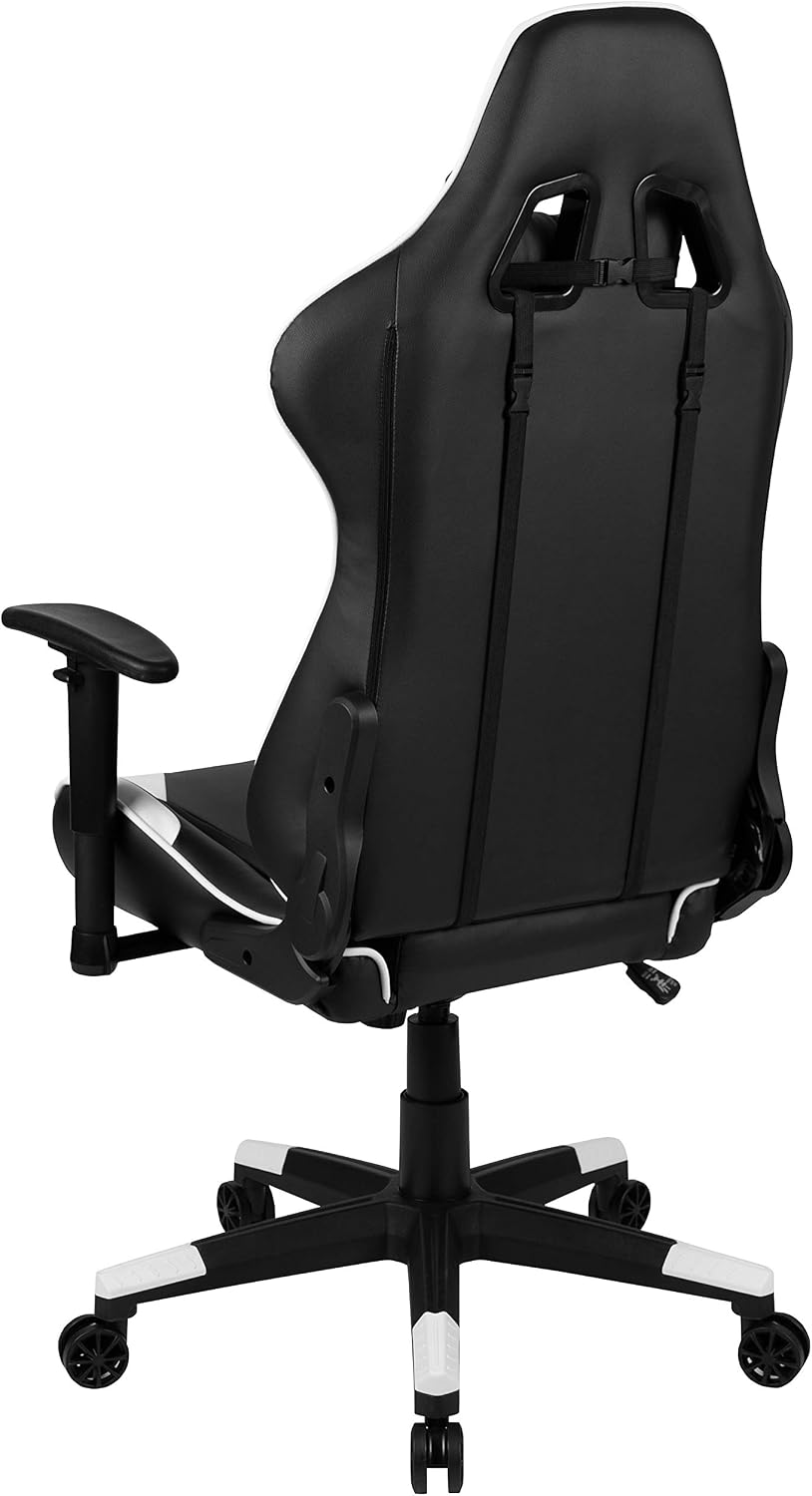 Flash Furniture X20 Fully Reclining LeatherSoft Racing Style Gaming Chair with Headrest, Lumbar Pillows, Ergonomic Swivel Computer Chair, Black/White