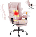 HOMREST 6-Point Massage Executive Chair,Heat Office Chair,Ergonomic Home Office Desk Chairs with Retractable Footrest and Reclining Function,Leather Computer Chair with Adjustable Armrest(‌Pink)