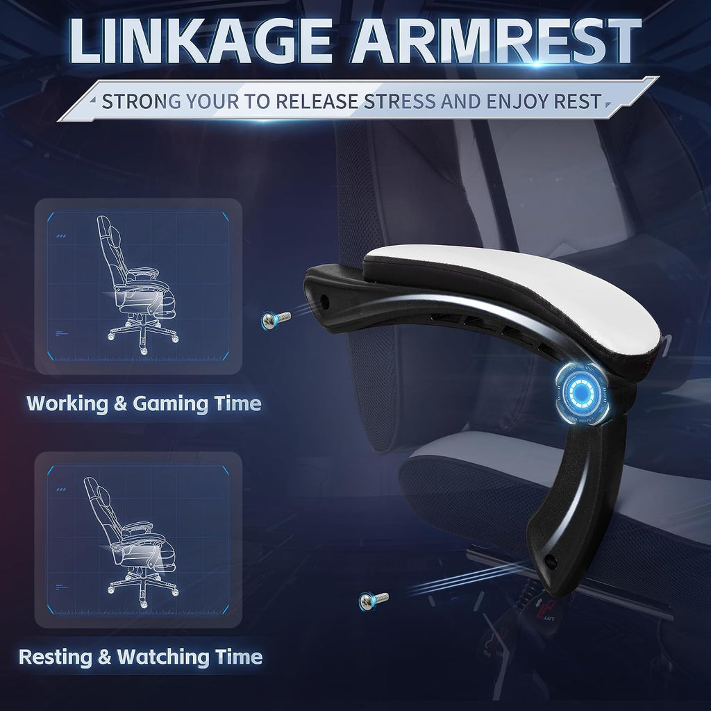 DL-win Video Gaming Chair for Adults, Computer Chair with Footrest and Ergonomic High Back, Big and Tall Gamer Chair with Massage Lumbar Support, 360° Swivel Height Adjustable Computer Chair, White
