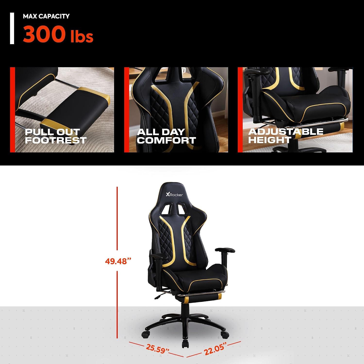 X Rocker PC Computer Gaming Desk Chair with Wheels, College Dorm Room Essentials for Guys and Girls, Adjustable, Ergonomic Office Chair, Gifts for Gamers
