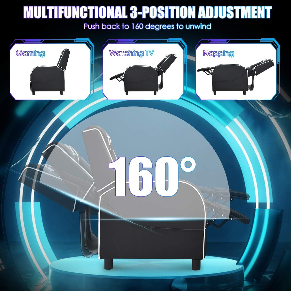 Giantex Gaming Recliner Chair, Adjustable Massage Gaming Chairs for Adults, Ergonomic Comfortable Lounge Leather Sofa w/Footrest, Remote Control, Side Pocket, Racing Style Single Sofa Recliners, White