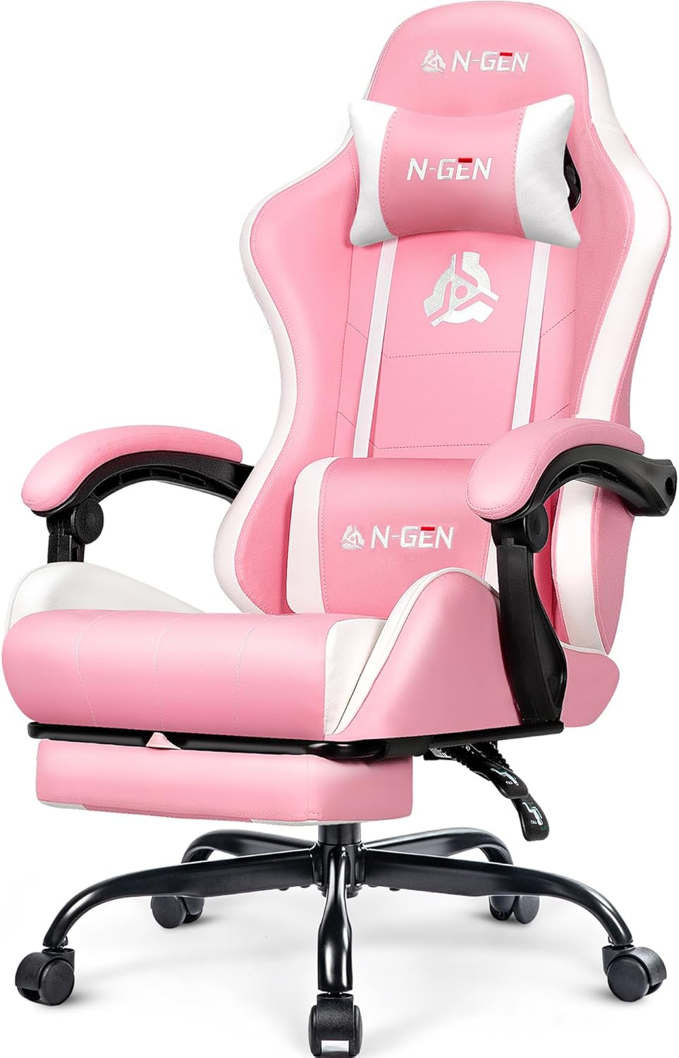 NEO CHAIR Video Gaming Chair with Footrest High Back Ergonomic Comfortable Office Computer Desk with Lumbar Support Height Adjustable with PU Leather Recliner for Adults Women Men (Pink)