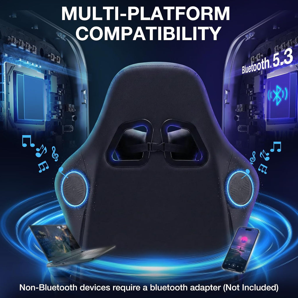 Gaming Chair with Bluetooth Speakers and RGB LED Lights Ergonomic Massage Video Game Chair with Footrest High Back with Lumbar Support Blue and Black