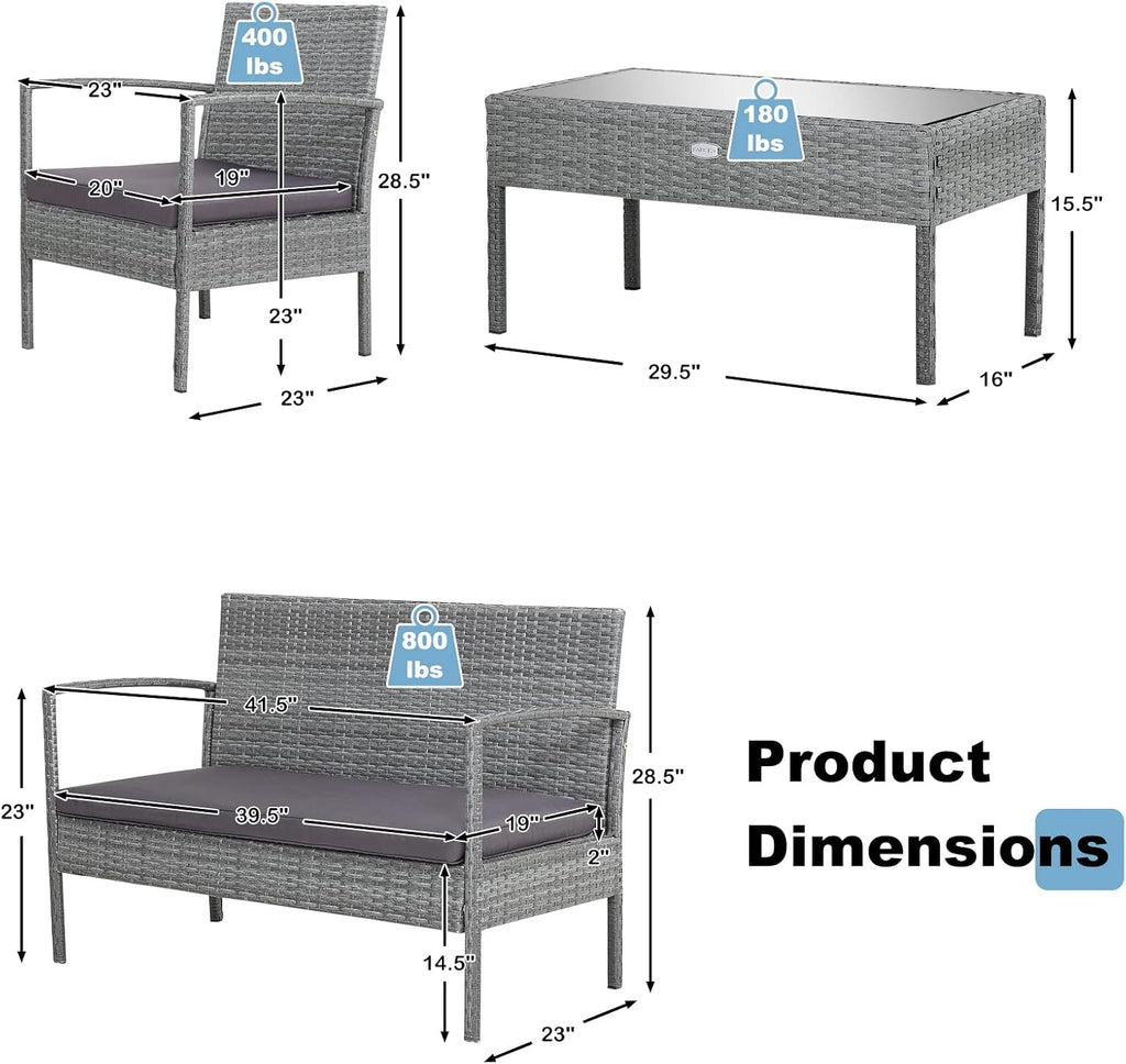 Tangkula 8 Piece Patio Furniture Set, Patiojoy Outdoor Wicker Conversation with Soft Cushion, Glass Tabletop, Solid Steel Frame, Sectional Sofa for Backyard, Poolside, Balcony