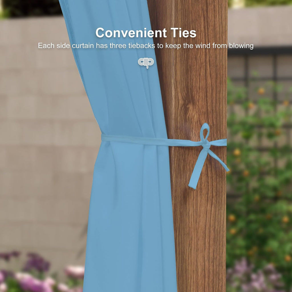 PURPLE LEAF 10' x 13' Pergola with Curtains Outdoor Retractable Pergola Patio Metal Shelter for Garden Porch Natural Wood Grain Frame Gazebo Modern Yard Grill Pergolas with Shade Canopy Turquoise Blue