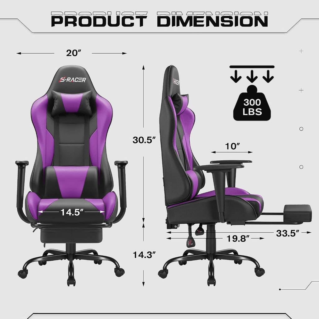 Homall Gaming Chairs, Computer Chair with Footrest and Massage Lumbar Support, Height Adjustable Game Chair with Headrest and Swivel Seat (Purple)
