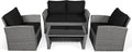 COSTWAY 4 Pieces Patio Rattan Furniture Set, Outdoor Wicker Sofa Set with Tempered Glass Coffee Table, Cushions, All Weather Rattan Conversation Set for Yard Balcony Backyard Pool (Black)