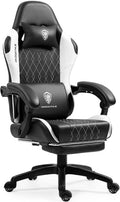 Dowinx Gaming Chair with Massage Lumbar Support and Footrest, Gaming Chairs for Adults, Ergonomic Computer Chair High Back with Pocket Spring Cushion, Swivel Recliner with Headrest, Black and White