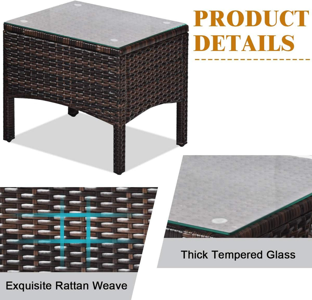 Tangkula 3 Piece Outdoor Patio Furniture Set for 2, Wicker Chairs with Glass Top Coffee Table, Thick Cushions, All Weather Garden Lawn Poolside Backyard Porch (Brown)