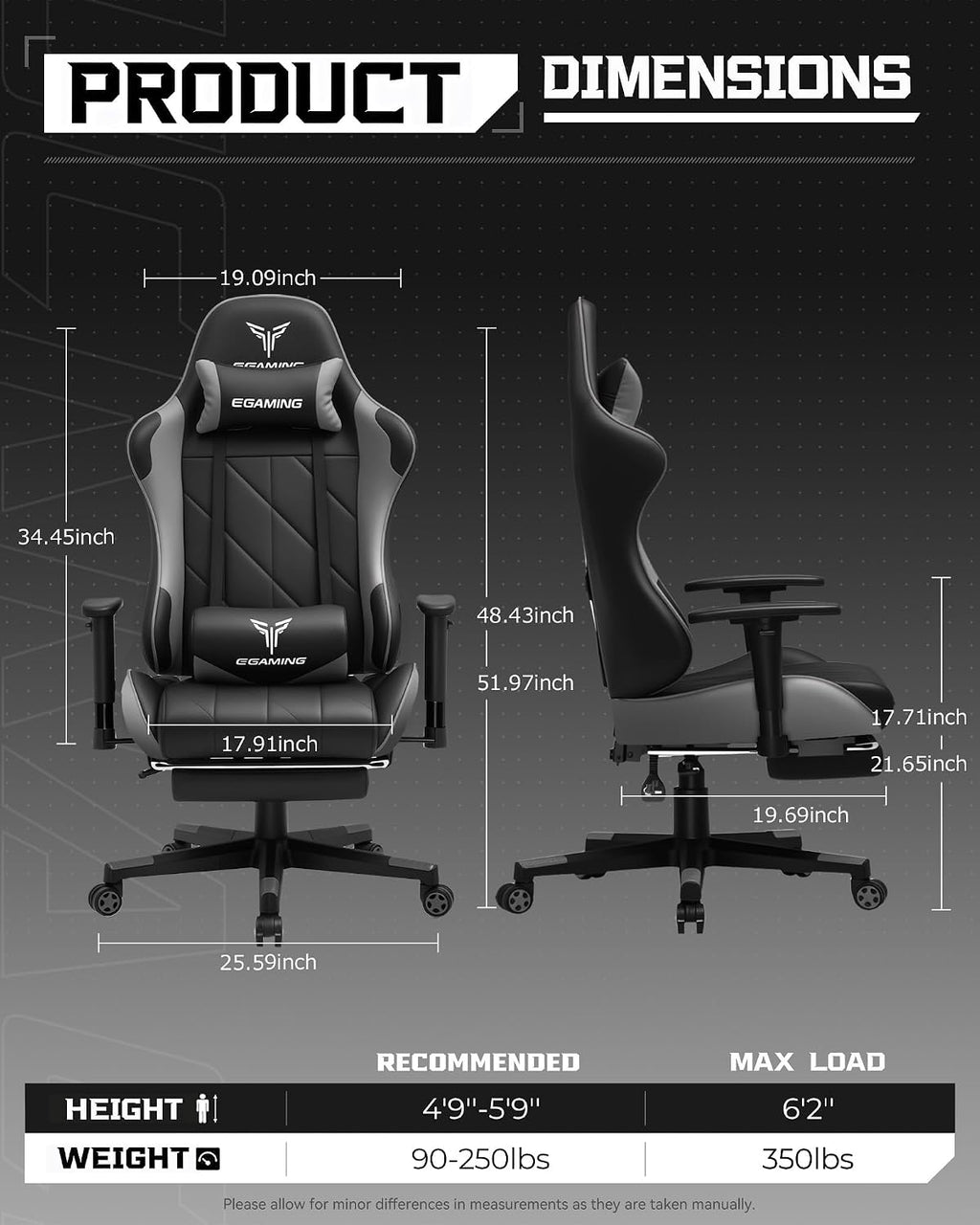 GTPLAYER Gaming Chair, Big and Tall Video Game Chair with High Back PU Leather, Home Office Ergonomic Computer Chair with Footrest, Adjustable Height, 360° Swivel Wheels for Adults and Teens