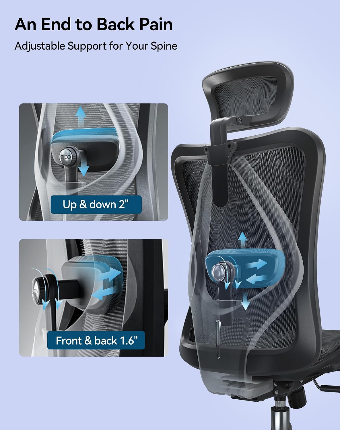 SIHOO M57 Ergonomic Mesh Office Chair, High Back Home Desk Chair with 3D Armrests, Lumbar Support and Adjustable Headrest, Comfortable Computer Chair, Big & Tall Office Chair Hold 330 LBS-Black