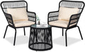 3 Piece Outdoor Wicker Furniture Bistro Set, Rattan Chairs Conversation Sets Wicker Patio Furniture for Balcony Poolside Backyard, Black/Beige