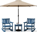 SERWALL Outdoor Rocking Chairs Set of 2 with 1 Side Table & 9ft Patio Umbrella, All-Weather HDPE 3 Piece Patio Furniture Set(Umbrella Base Not Included), Blue