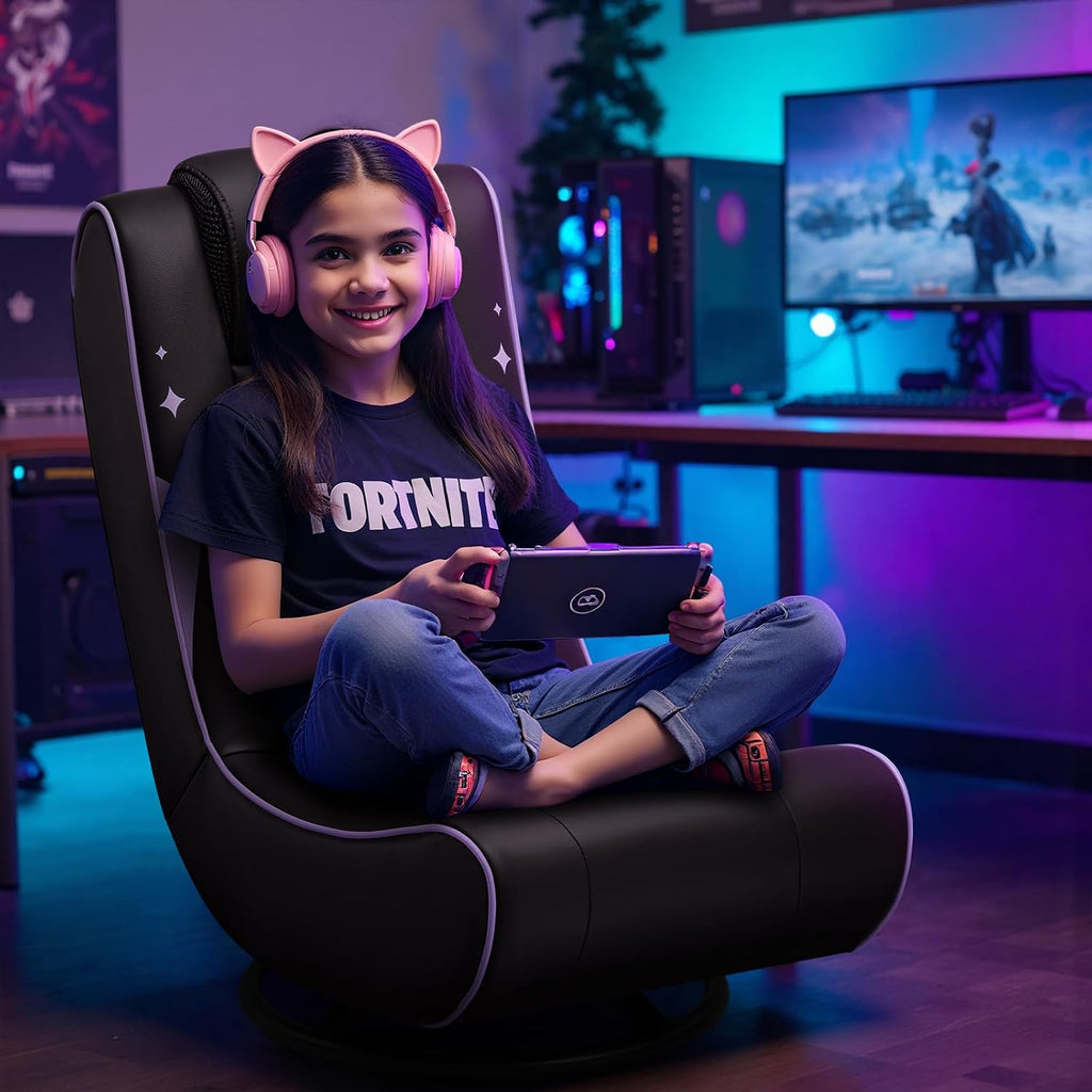 GTPLAYER Floor Gaming Chair Foldable Swivel Floor Chairs for Kids Boys Comfy Video Game Seat with 360° Multipurpose for Gamers, Bedroom or Game Room (Purple)