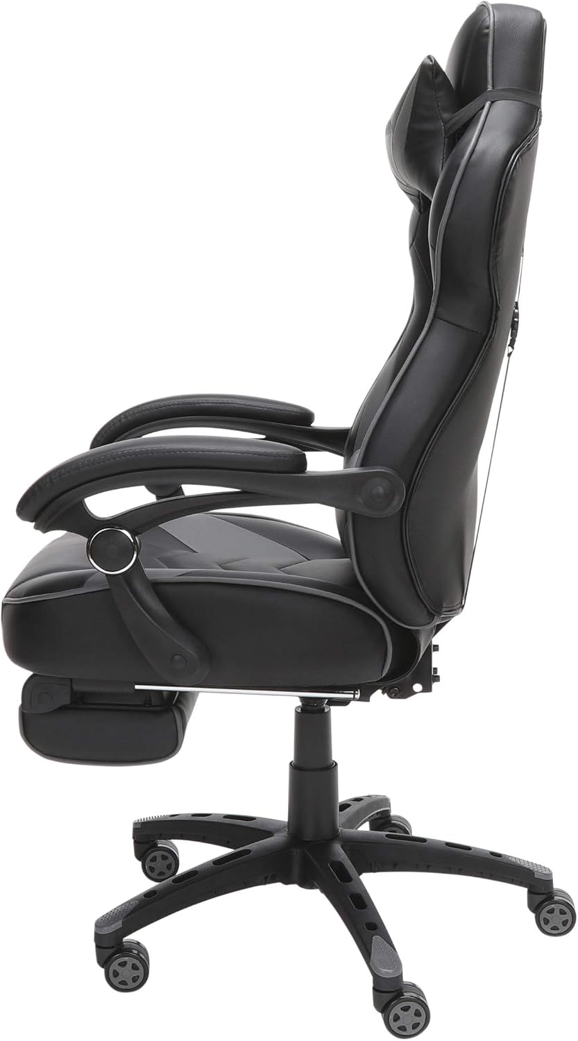 RESPAWN 110 Ergonomic Gaming Chair with Footrest Recliner - Racing Style High Back PC Computer Desk Office Chair - 360 Swivel, Adjustable Lumbar Support, Headrest Pillow, Padded Armrests - 2019 Grey