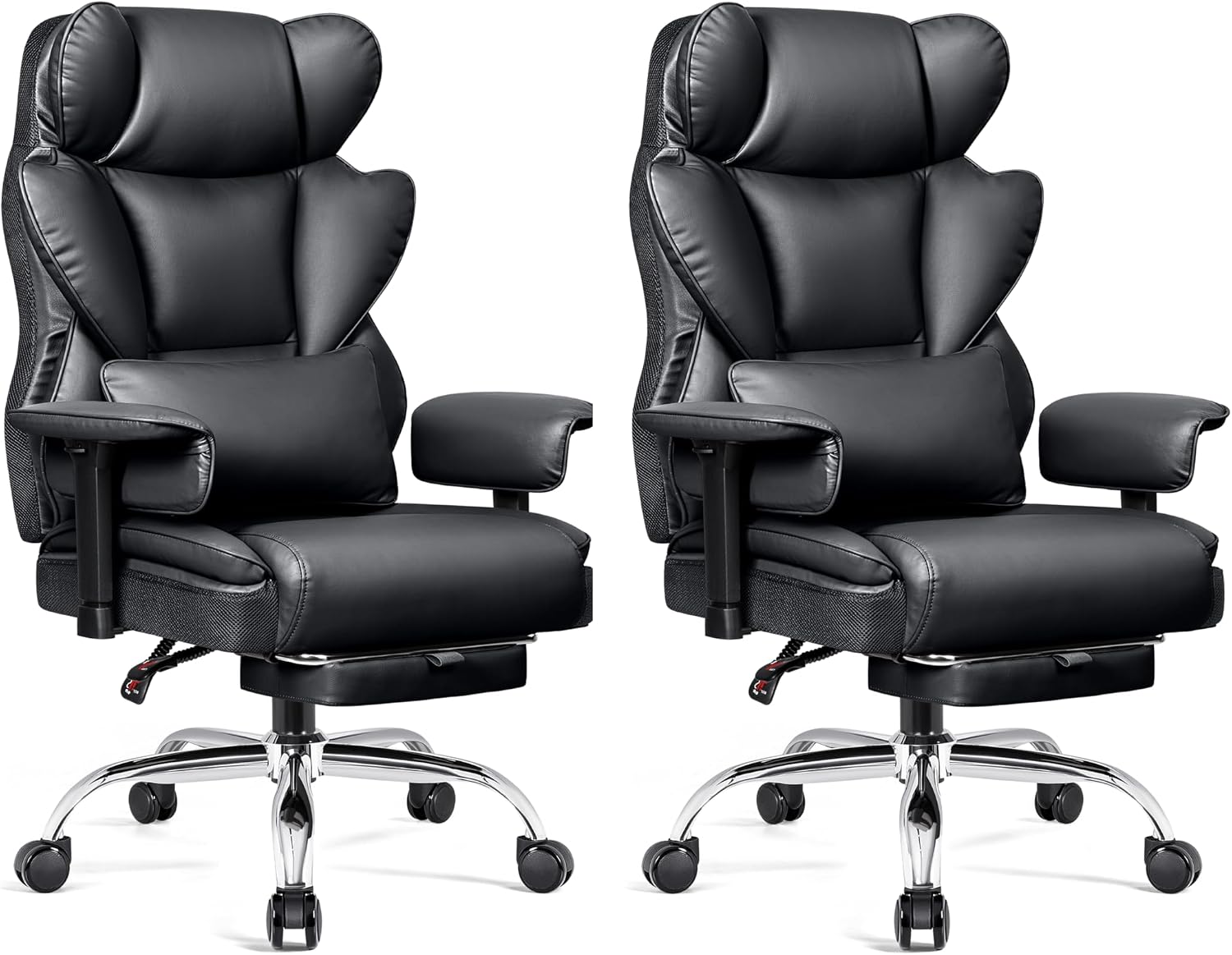 BESTFAIR Big and Tall Office Chair - Heavy Duty 400 LBS Executive Chair with Foot Rest, High Back Ergonomic Desk Chair, Padded Wide Seat Gaming Chair, Adjustable Armrests, Black 2 Pack