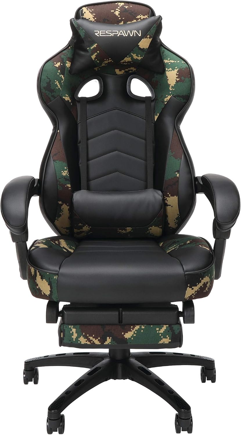 RESPAWN 110 Ergonomic Gaming Chair with Footrest Recliner - Racing Style High Back PC Computer Desk Office Chair - 360 Swivel, Adjustable Lumbar Support, Headrest Pillow, Padded Armrests - 2019 Camo