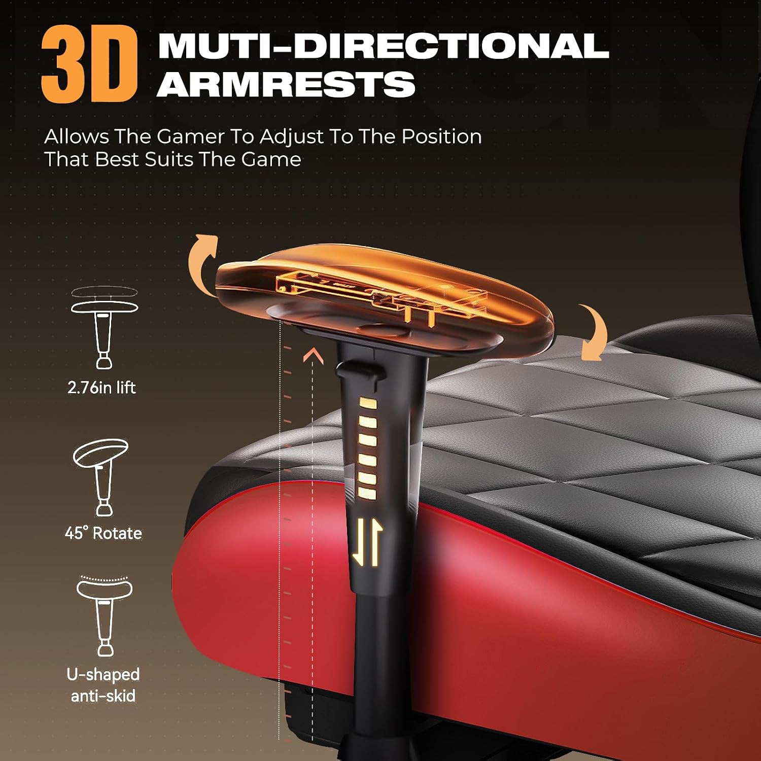 Gaming Chair with Footrest, Ergonomic High-Back PU Leather Computer Chair with 3D Adjustable Armrests, Headrest and Lumbar Support, Office Desk Chair with Diamond Stitching for Adults & Teen