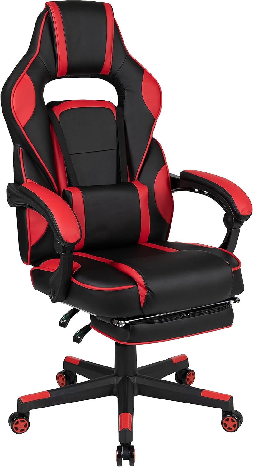 Flash Furniture X40 Gaming Chair Racing Ergonomic Computer Chair with Fully Reclining Back/Arms, Slide-Out Footrest, Massaging Lumbar - Red