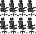 TRALT Ergonomic Office Chair - Desk Chair with Adjustable Headrest Lumbar Support Computer Chair - Mesh Comfy Chair with Flip-up Armrests - Gaming Chair for Adults Home Office PU, Black, Pack of 8